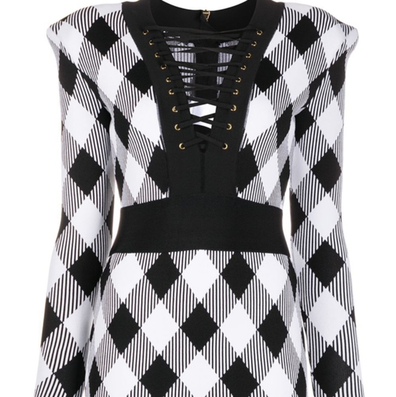 Balmain Gingham Jacquard Long Sleeve Dress - Picture 6 of 14